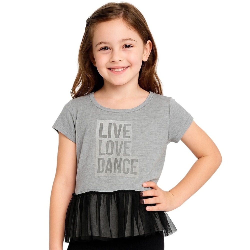 My Michelle Girls Top LG Gray Black Pullover Heathered‎ Ruffle Dance Scoop Neck
